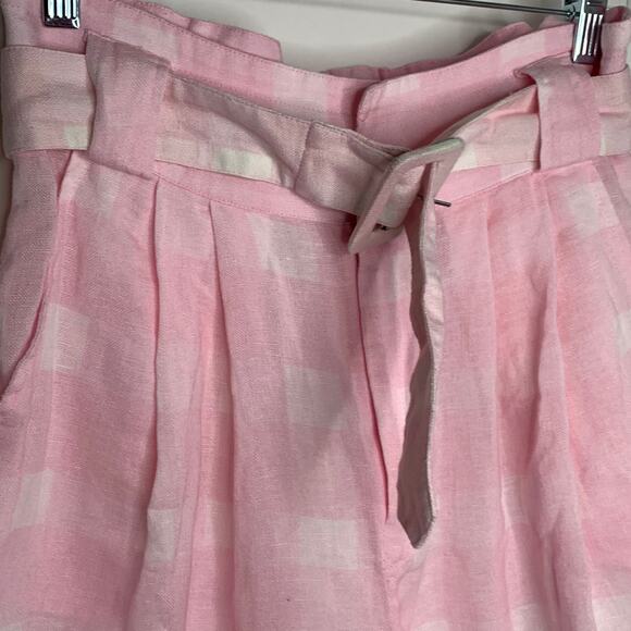 Solid & Striped Paperbag-Waist Plad Linen Shorts Women Pink Small - Picture 7 of 16